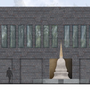 Artists' impression of the stupa courtyard and shrine room