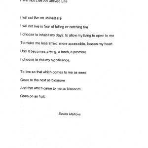 I Will Not Live An Unlived Life by Davina Markova