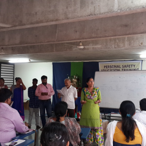 Sujata, Centre coordinator giving presentation 