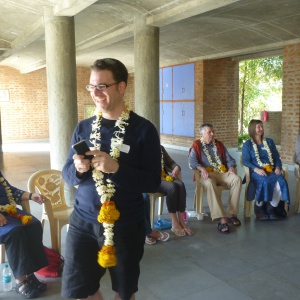 Traditional Indian welcome with garlands